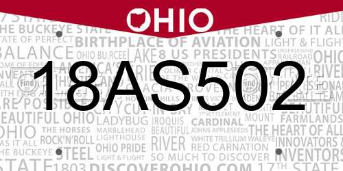 18AS502 Ohio License Plate