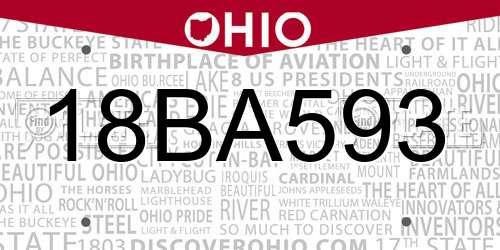 18BA593 Ohio License Plate