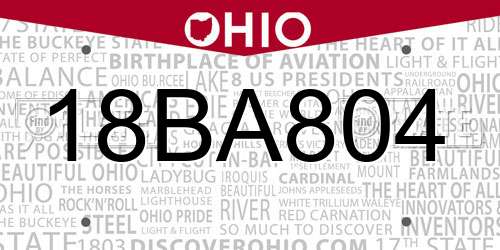 18BA804 Ohio License Plate