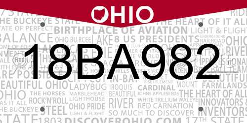 18BA982 Ohio License Plate