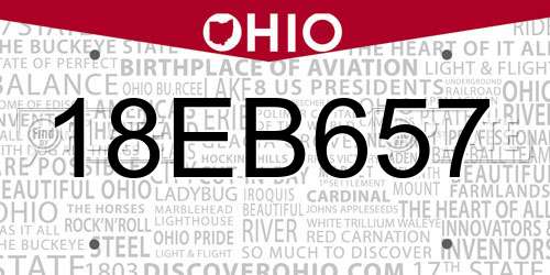 18EB657 Ohio License Plate