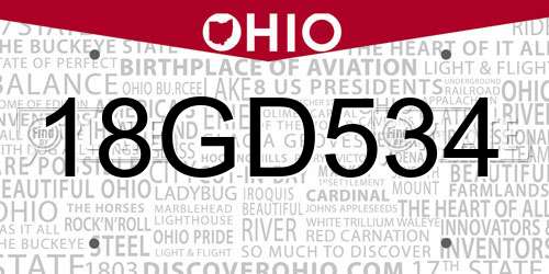 18GD534 Ohio License Plate