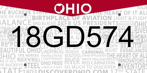 18GD574 Ohio License Plate