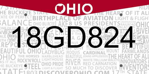 18GD824 Ohio License Plate