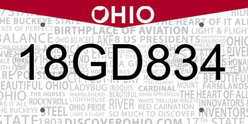 18GD834 Ohio License Plate