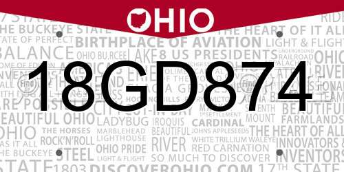 18GD874 Ohio License Plate