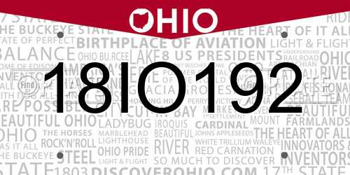 18IO192 Ohio License Plate