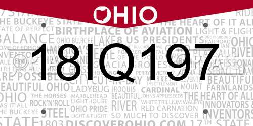 18IQ197 Ohio License Plate