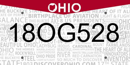 18OG528 Ohio License Plate