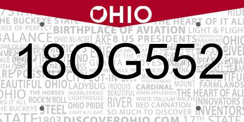 18OG552 Ohio License Plate