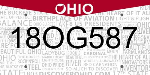 18OG587 Ohio License Plate