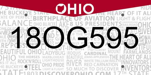 18OG595 Ohio License Plate