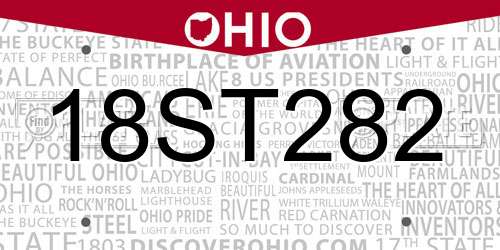 18ST282 Ohio License Plate