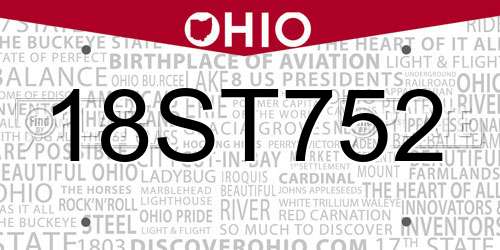 18ST752 Ohio License Plate