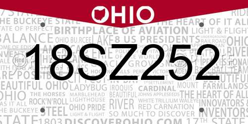 18SZ252 Ohio License Plate