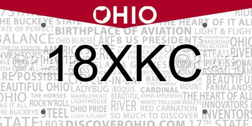 18XKC Ohio License Plate