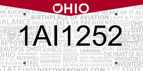 1AI1252 Ohio License Plate
