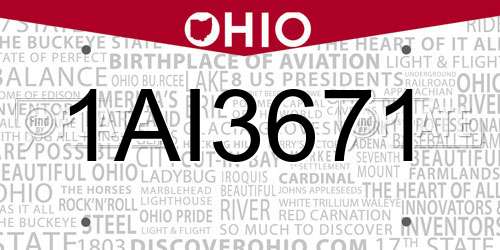 1AI3671 Ohio License Plate