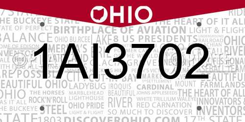 1AI3702 Ohio License Plate