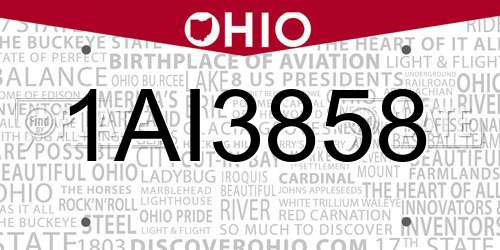 1AI3858 Ohio License Plate