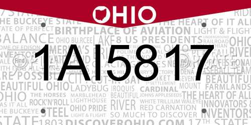 1AI5817 Ohio License Plate