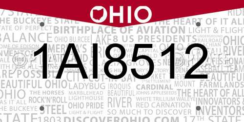 1AI8512 Ohio License Plate