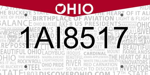 1AI8517 Ohio License Plate