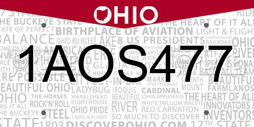 1AOS477 Ohio License Plate