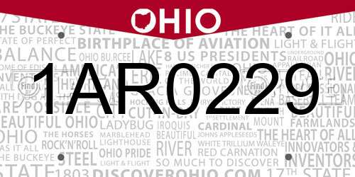 1AR0229 Ohio License Plate