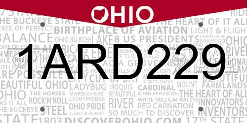1ARD229 Ohio License Plate