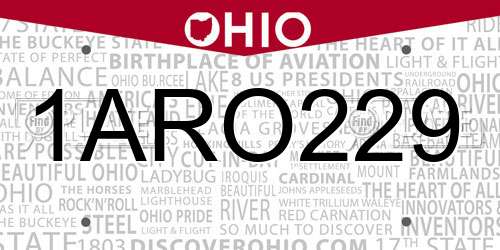 1ARO229 Ohio License Plate