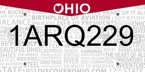 1ARQ229 Ohio License Plate