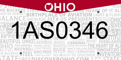 1AS0346 Ohio License Plate