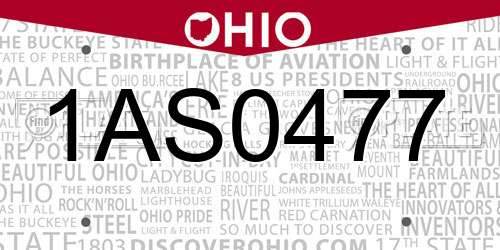 1AS0477 Ohio License Plate
