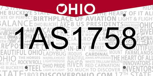 1AS1758 Ohio License Plate