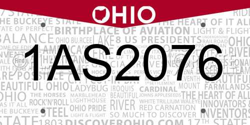 1AS2076 Ohio License Plate