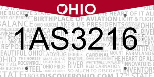 1AS3216 Ohio License Plate