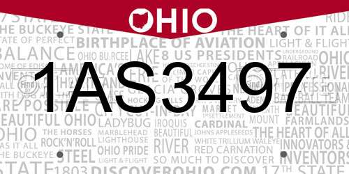 1AS3497 Ohio License Plate
