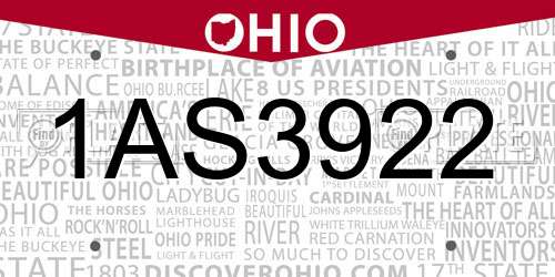 1AS3922 Ohio License Plate