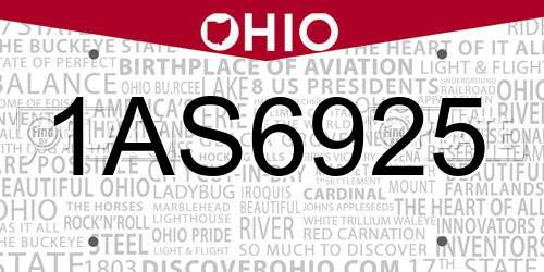 1AS6925 Ohio License Plate