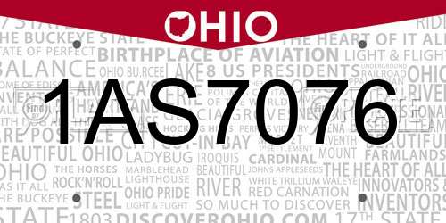 1AS7076 Ohio License Plate