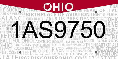 1AS9750 Ohio License Plate