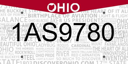 1AS9780 Ohio License Plate