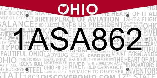 1ASA862 Ohio License Plate