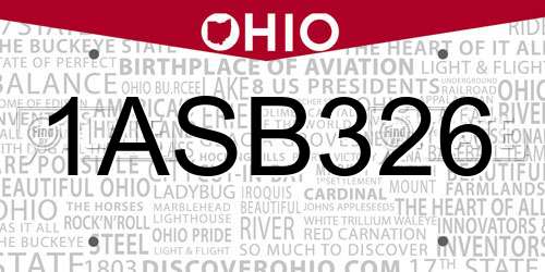 1ASB326 Ohio License Plate