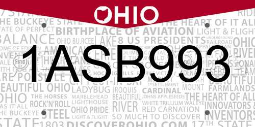 1ASB993 Ohio License Plate