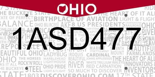 1ASD477 Ohio License Plate