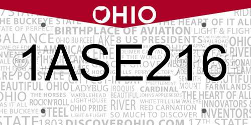 1ASE216 Ohio License Plate