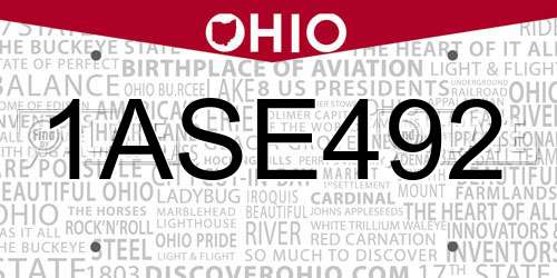 1ASE492 Ohio License Plate