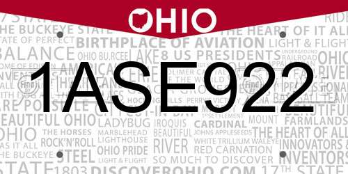 1ASE922 Ohio License Plate